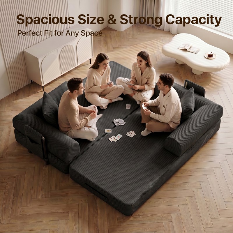 Space-Saving Compression Sofa Corduroy Skin-friendly Sleeper Bed Instant Setup gallery