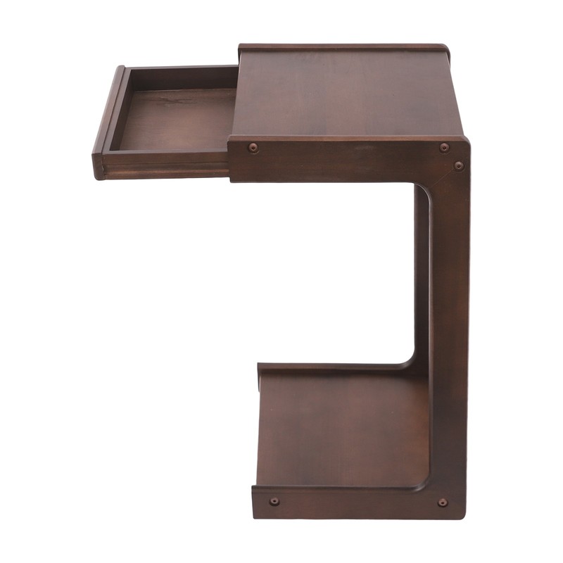 2-tierd Solid Wood Bedside C-shaped Side Table W/ Drawer & Lockable Wheels gallery