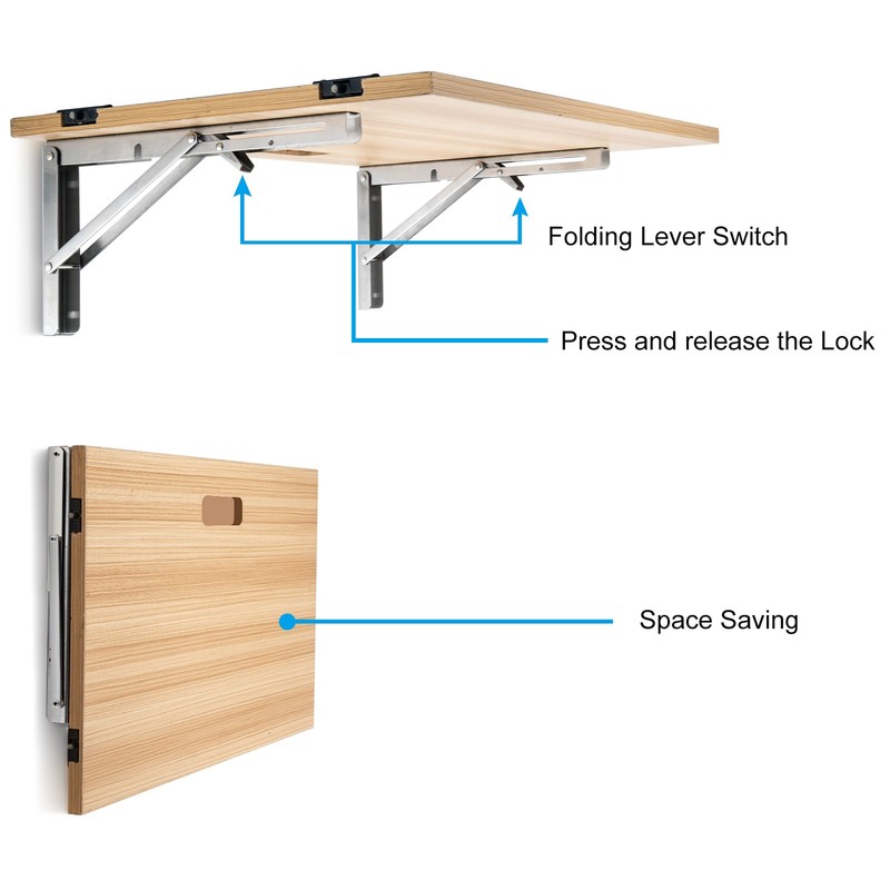 2/4Pcs 8-20" Folding Shelf Brackets Heavy Duty L Bench Bracket DIY Collapsible gallery