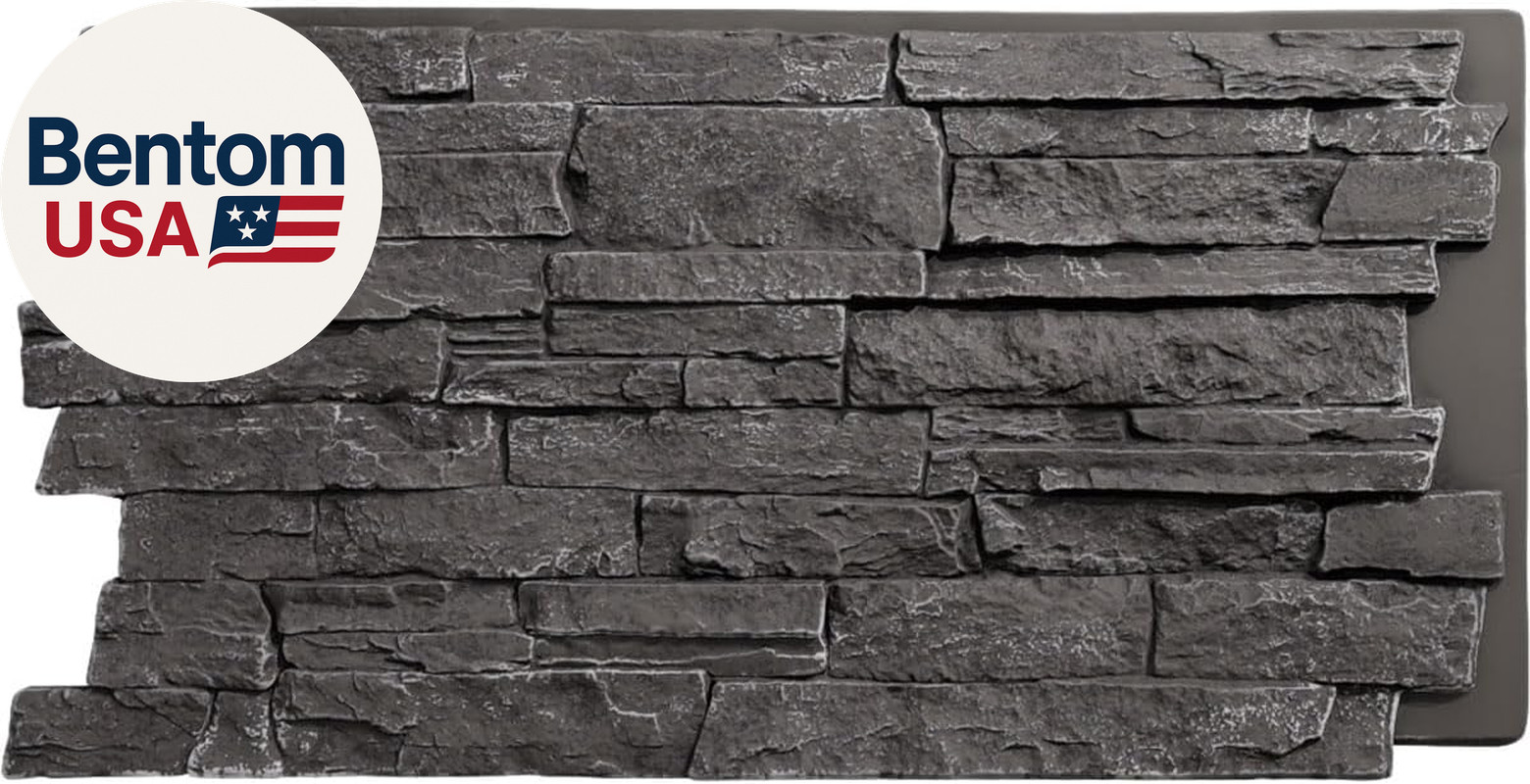 Everstone Acadia Ledge Faux Stone Panel, 49"W X 25 1/2"H X 1 1/4"D, Graphite Col gallery