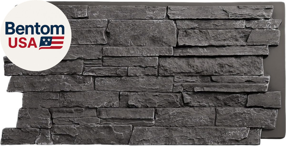 Everstone Acadia Ledge Faux Stone Panel, 49"W X 25 1/2"H X 1 1/4"D, Graphite Col
