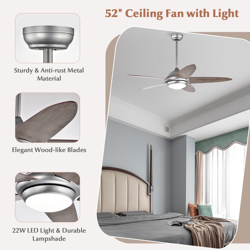 52" Ceiling Fan w/ LED Lights & Remote Control 1/2/4/8H Timer & 3 Fan Speeds gallery