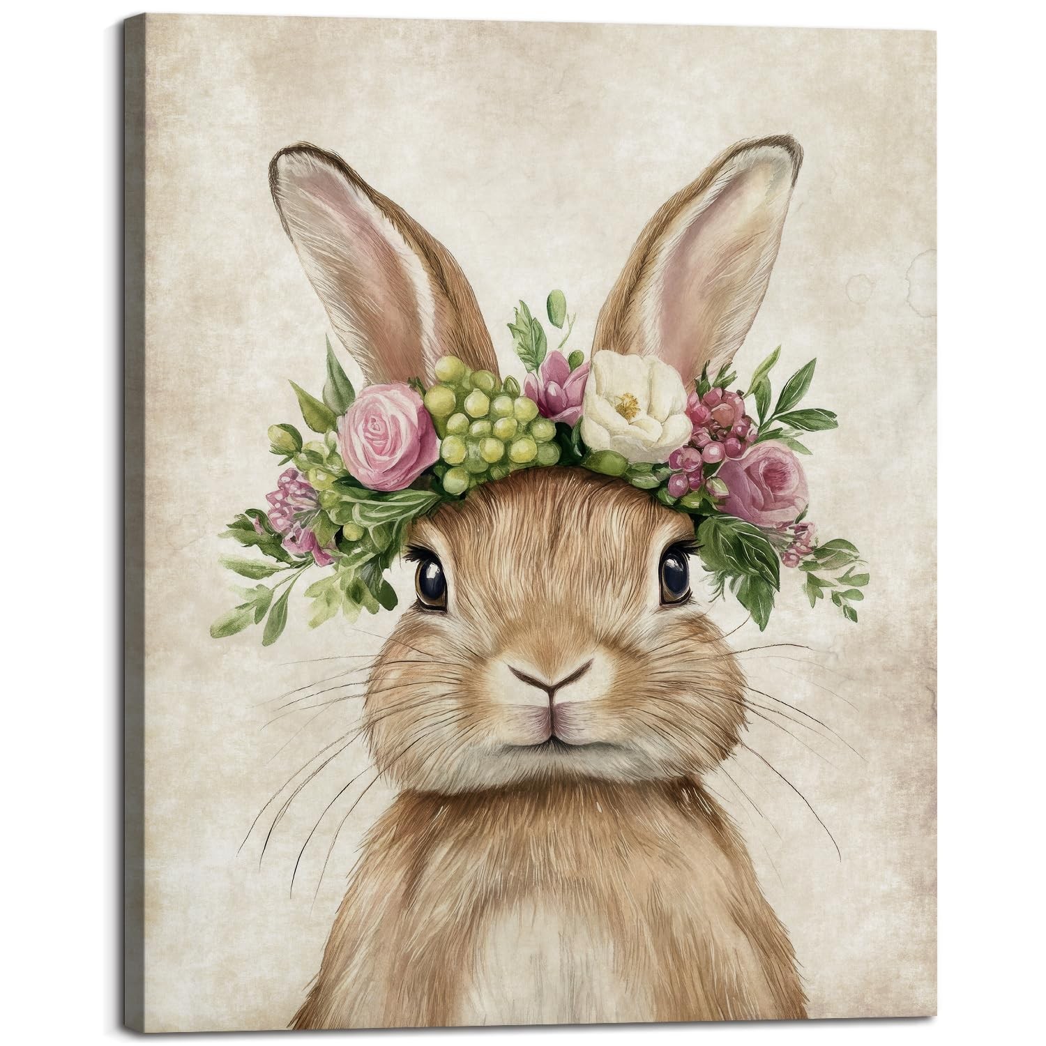 Easter Rabbit with Floral Crown Canvas Wall Art Cute Bunny Poster Prints Love... gallery