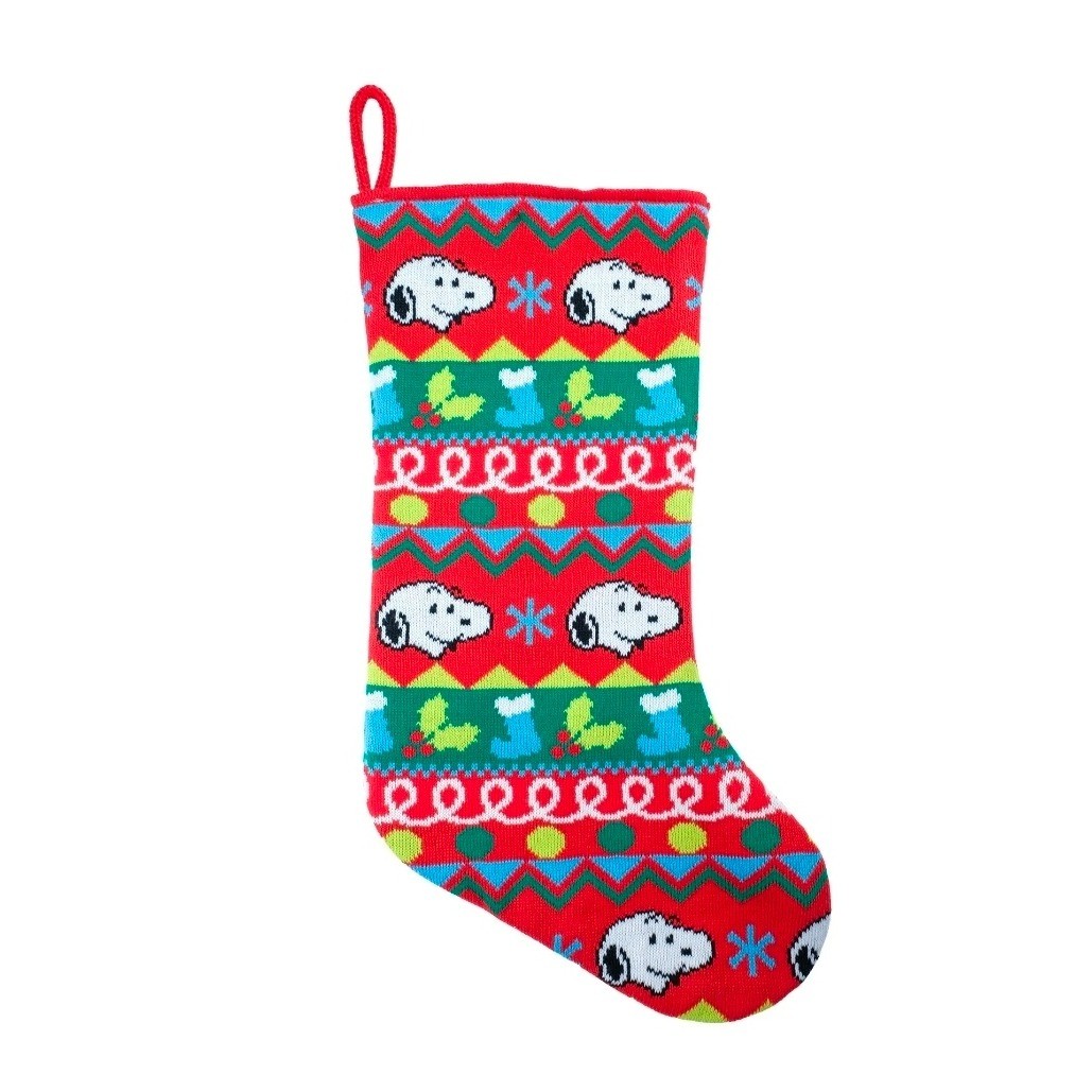 Peanuts Snoopy Christmas Stocking Red Green Holiday Knit Festive Gift gallery