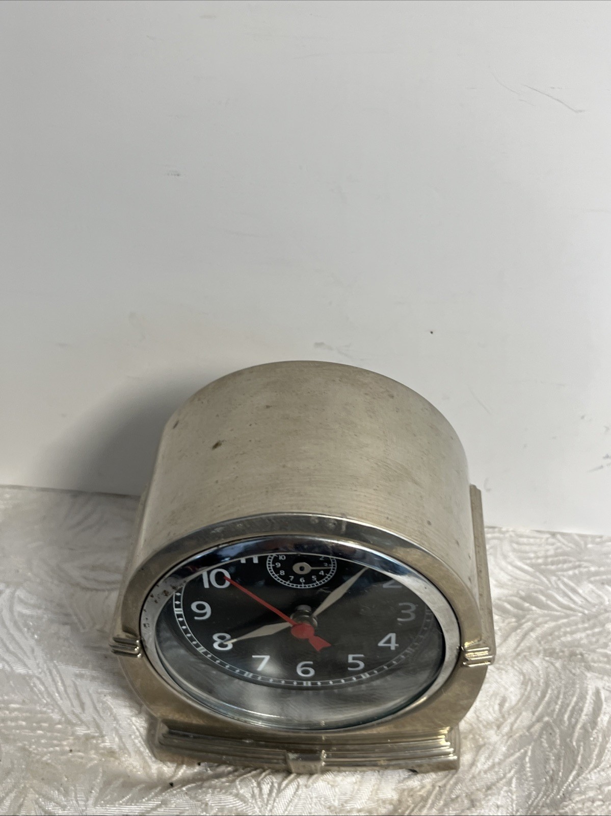 Pottery Barn Chrome Table Clock Nickel Finish Alarm Deco Look gallery