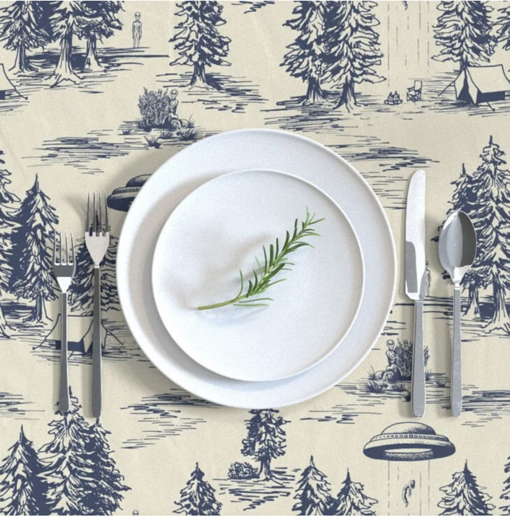Tablecloth Unique Funny Space Alien Aliens Toile Cotton 90”x90” New gallery