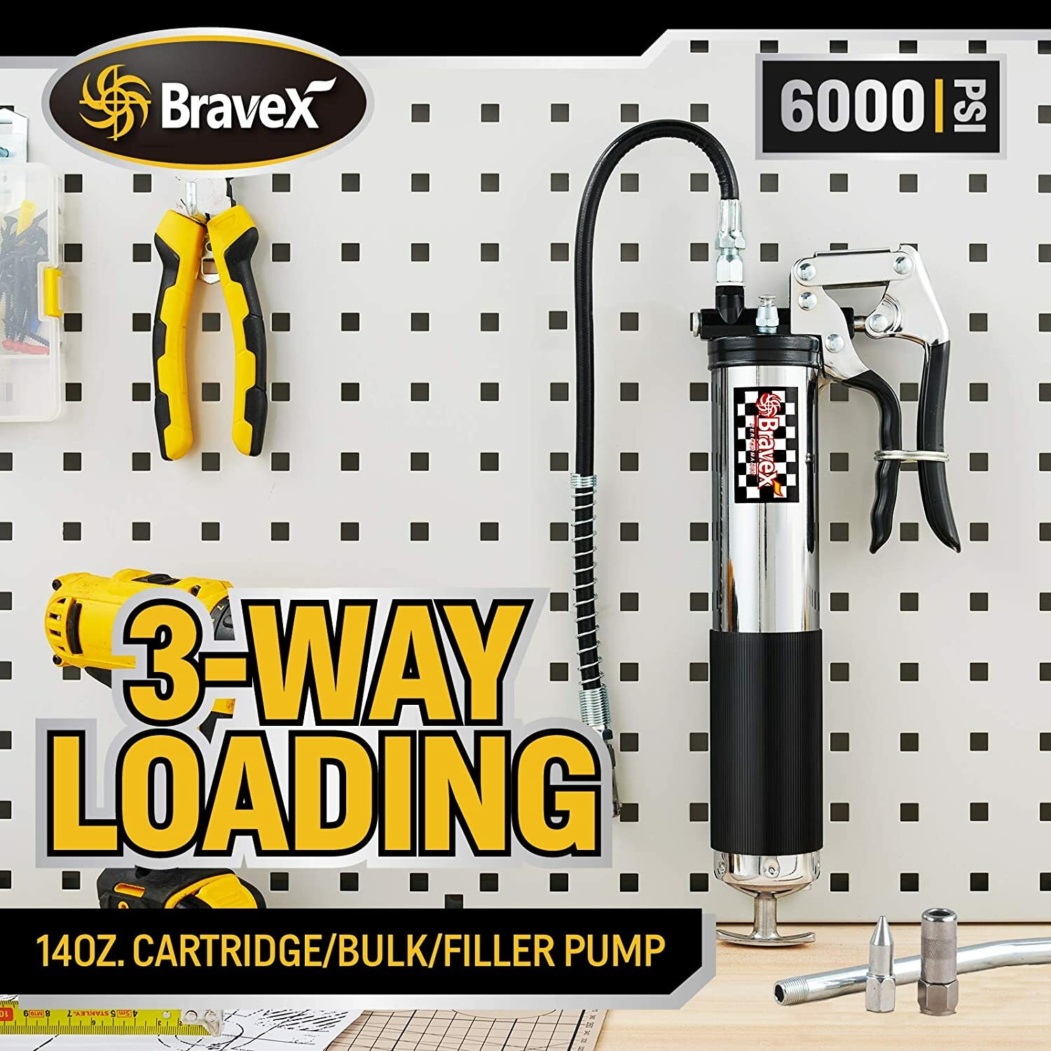 Grease Gun Pistol Grip 7000PSI Professional Heavy Duty 18" Flex Hose Manual 14oz gallery