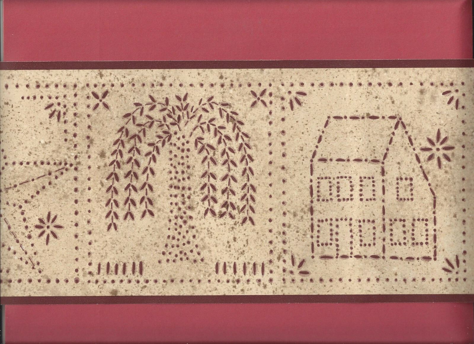 * WALLPAPER BORDER PUNCHED TIN COUNTRY PRIMITIVE ANGEL STAR HOUSE TREE RUSTIC gallery