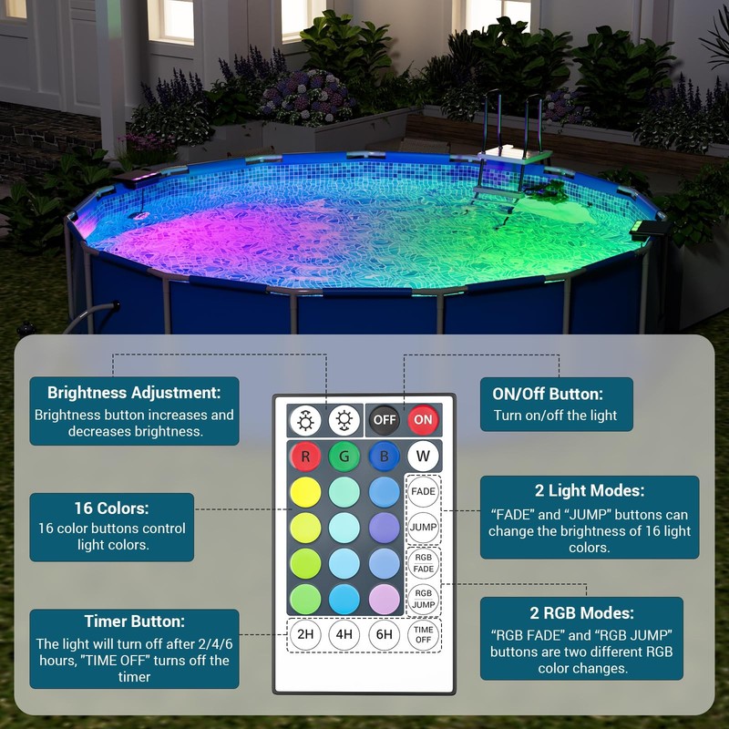 Solar Pool Lights, Submersible LED Pool Light with Remote, Underwater IP68 Wa... gallery