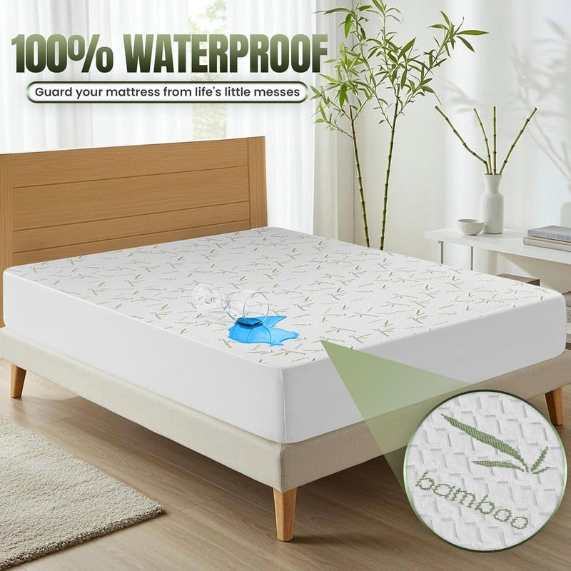 Waterproof Mattress Protector Queen Size Bed, Premium 200 GSM Bamboo Viscose Coo gallery