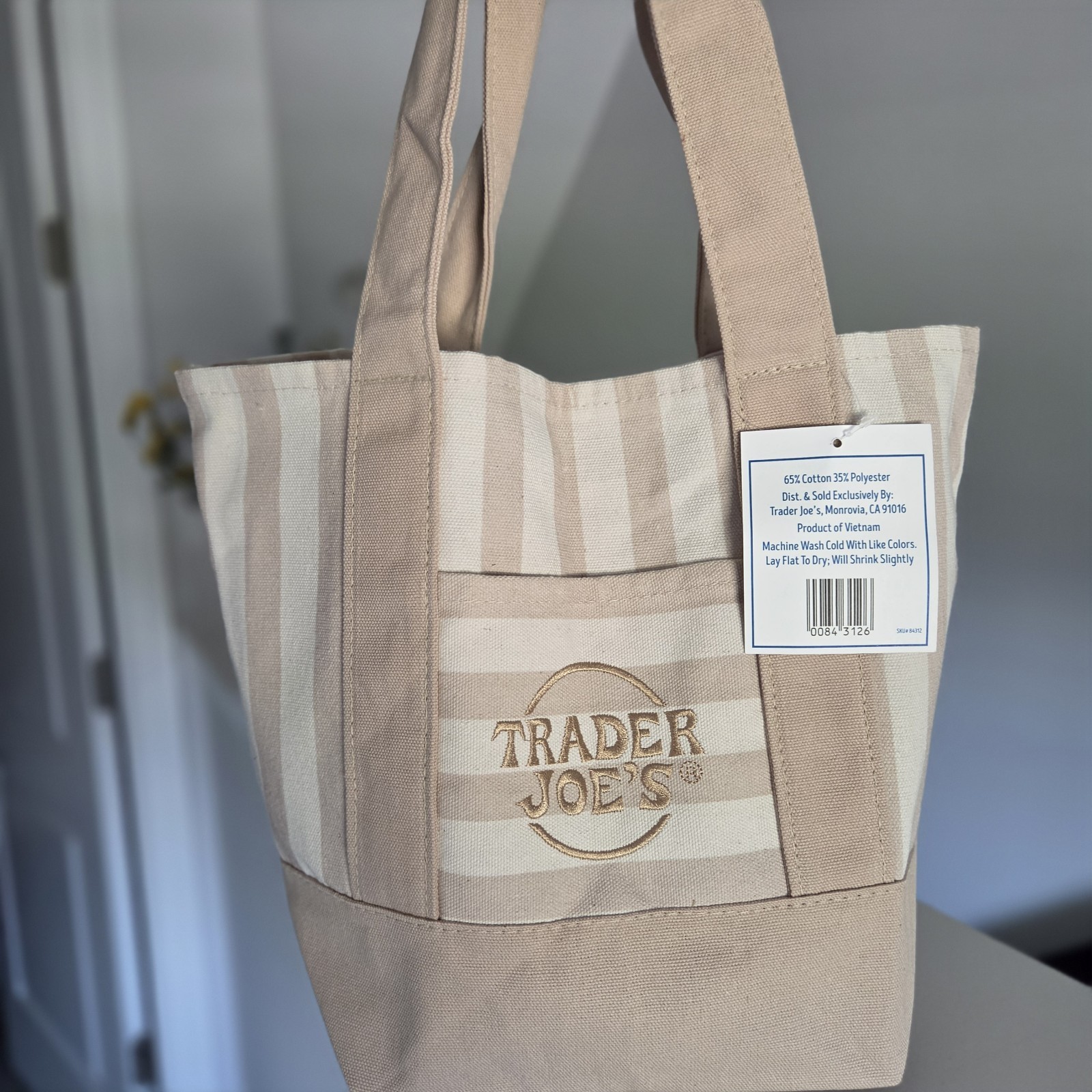 Trader Joe's Limited Mini Canvas Pastel Striped Tote Bag 2026 Beige/Tan gallery