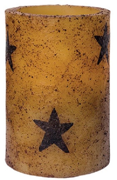 NEW Primitive TIMER PILLAR BLACK STARS Burnt IVORY Candle 4.5"T Farmhouse Rustic gallery