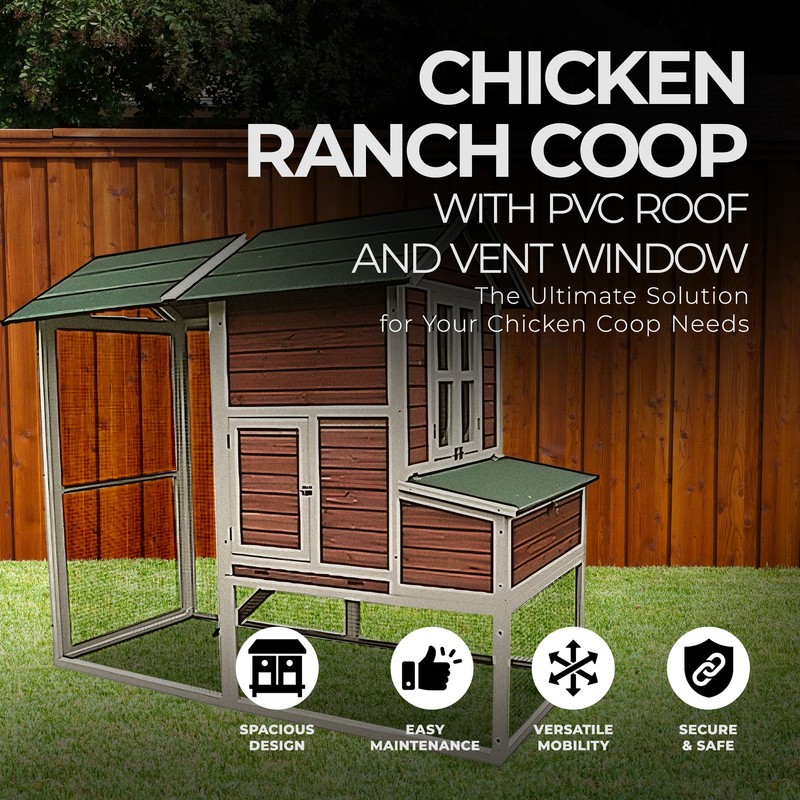 My Backyard Farm Chicken Ranch Coop with PVC Roof and Vent Window, Dark Red gallery