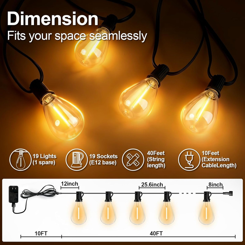 50FT Waterproof LED String Lights with Remote, Dimmable for Outdoor Use gallery