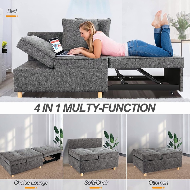 Convertible Sleeper Sofa Bed, 4-in-1 Linen Fabric Sleeper Couch Pull Out Bed A++ gallery