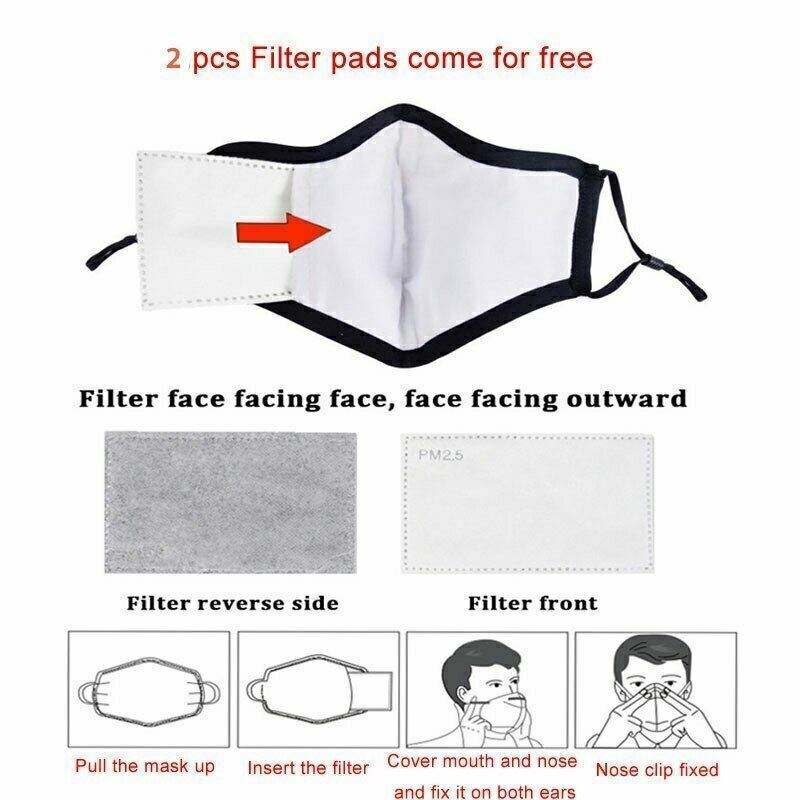 Reusable Washable Cotton Cloth Face Mask with Valve / Pocket + 2 PM2.5 Filters gallery