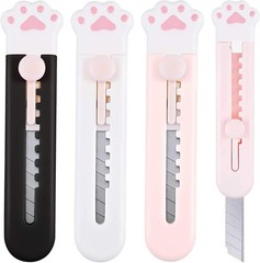 6 Pcs Cute Retractable Box Cutter Knives – Cartoon Cat Paw Utility Razor Knife f