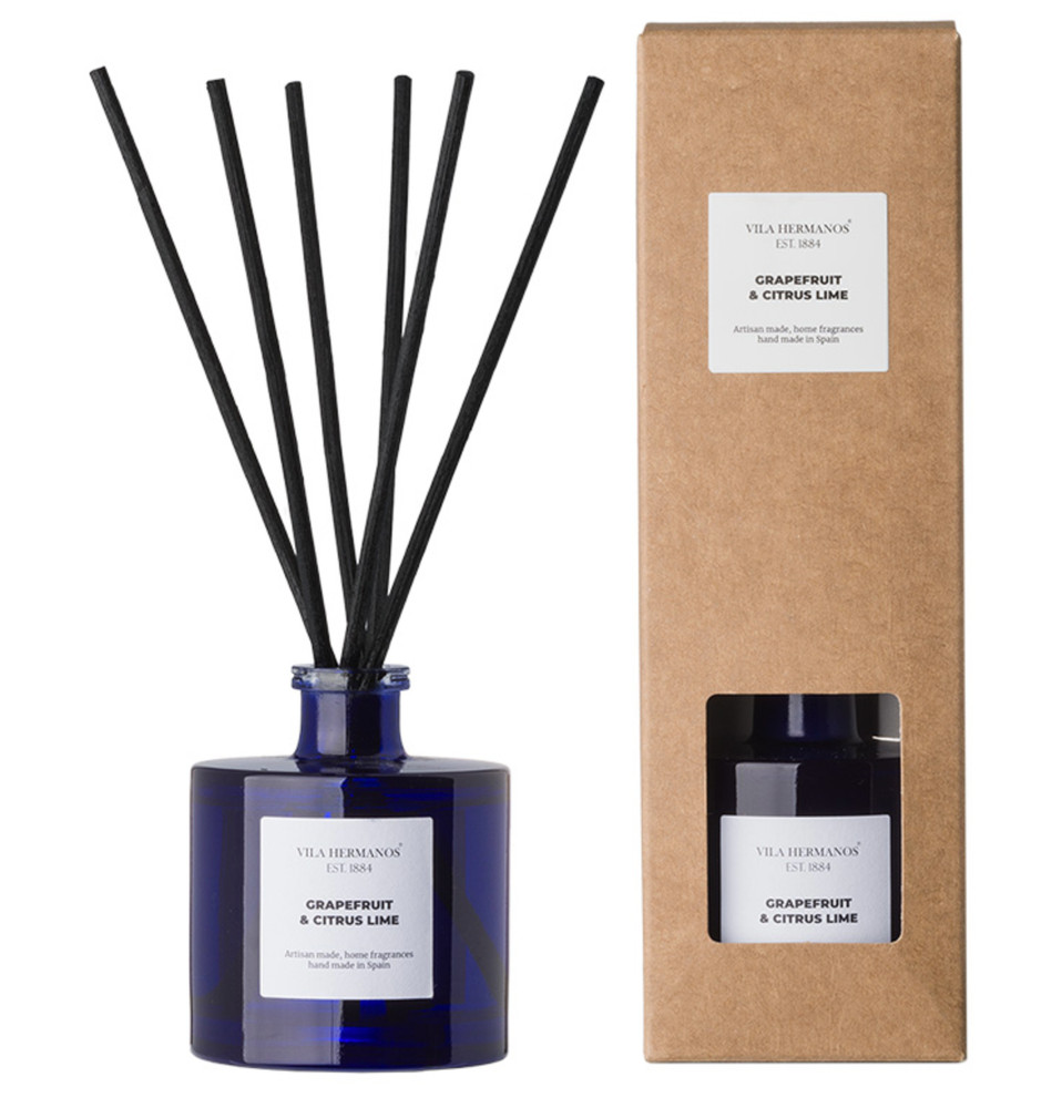 Vila Hermanos Grapefruit Citrus Lime REED DIFFUSER 3.38oz Blue Lasts 1.5 Months