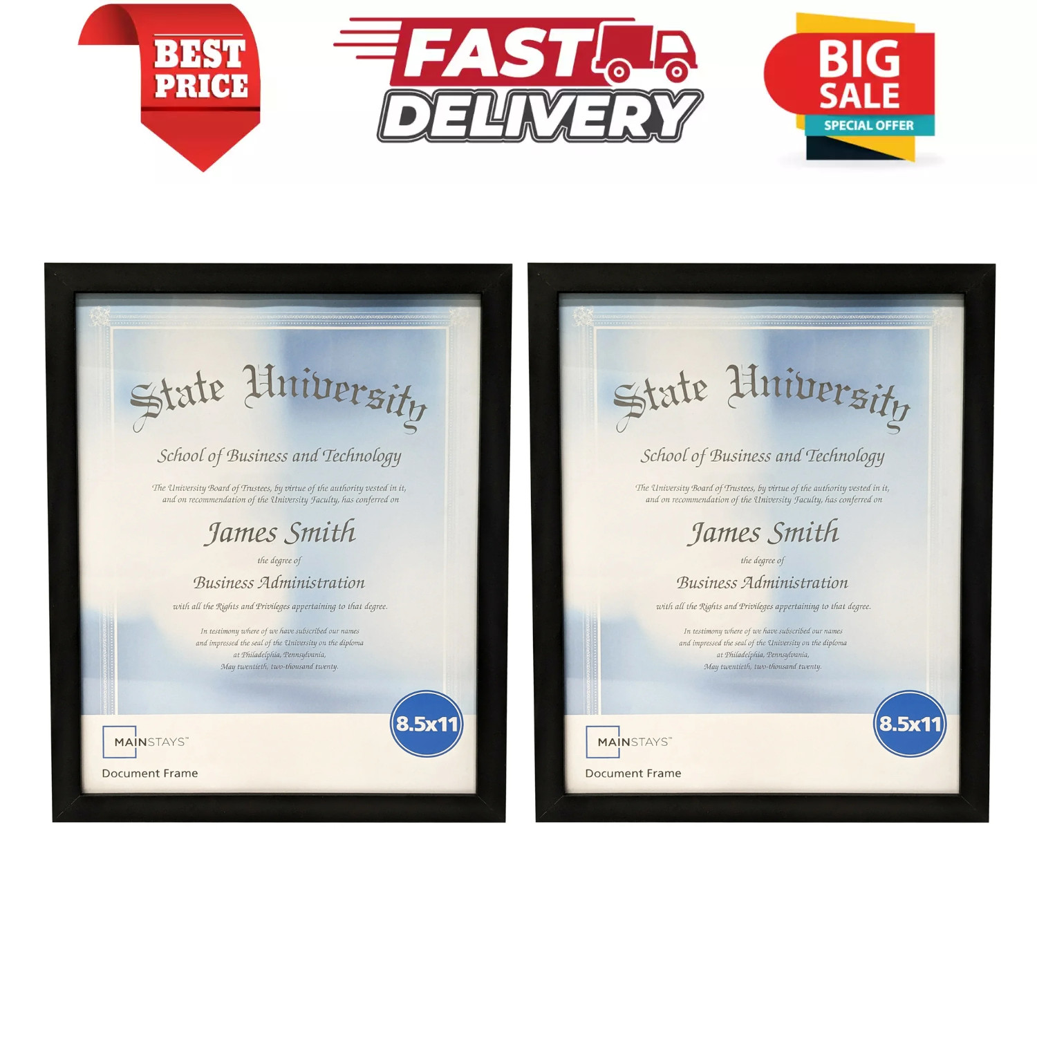 (2-Pack) 8.5x11 Document Picture Frame Certificate Wall Home Office Decor, Black gallery
