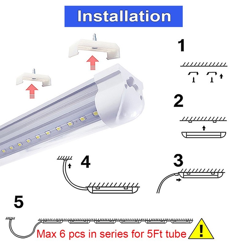 25 Pack T8 Integrated 5Ft Led Shop Light 48W Linkable Clear 6500K Cooler Tube gallery