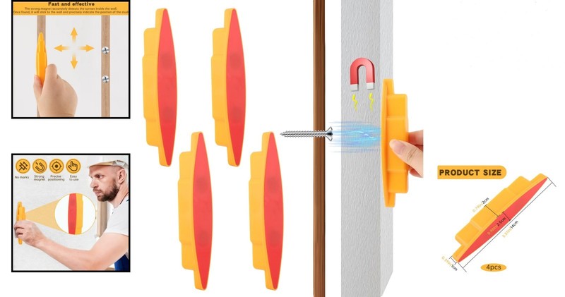 Effortless Magnetic Stud Finder - 4-Pack Yellow Hand-Powered Tools for Drywall gallery