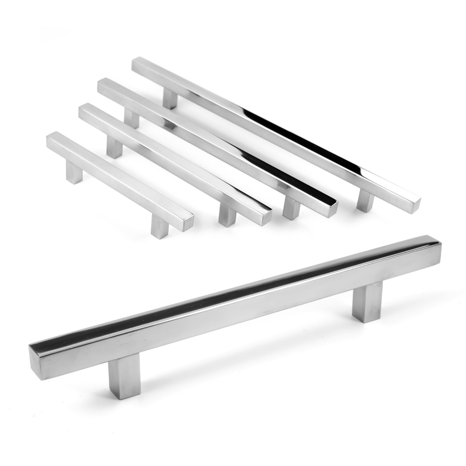 Pi Square Bar Pull Kitchen Cabinet Handle Polished Chrome Stainless 12mm gallery