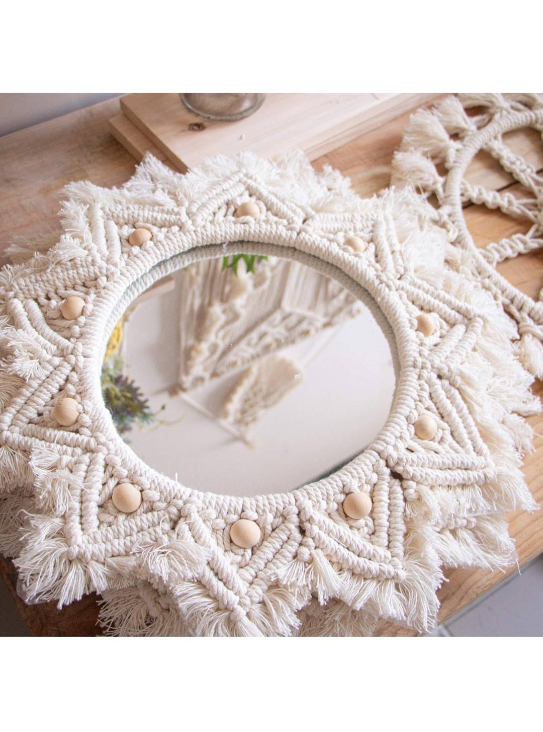 Boho Wall Decor Mirror Circle Hanging Mirror for Bedroom Living Room Home Decor gallery