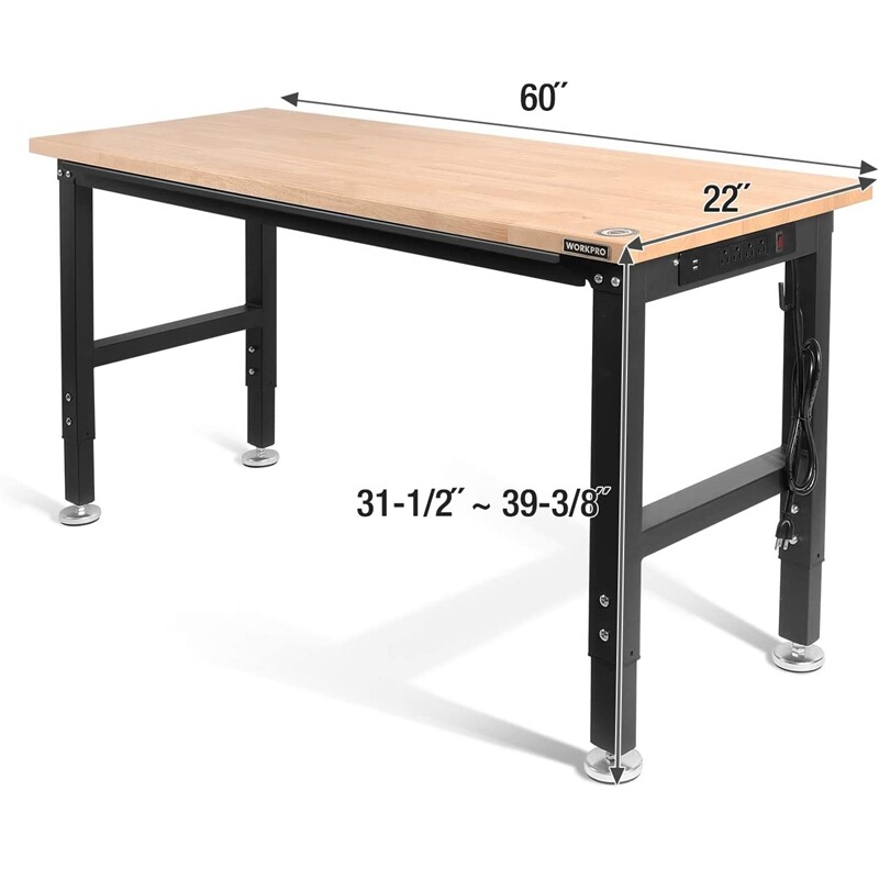WORKPRO 5FT Adjustable Workbench Heavy-Duty Hardwood Workstation 2000 LBS Load gallery