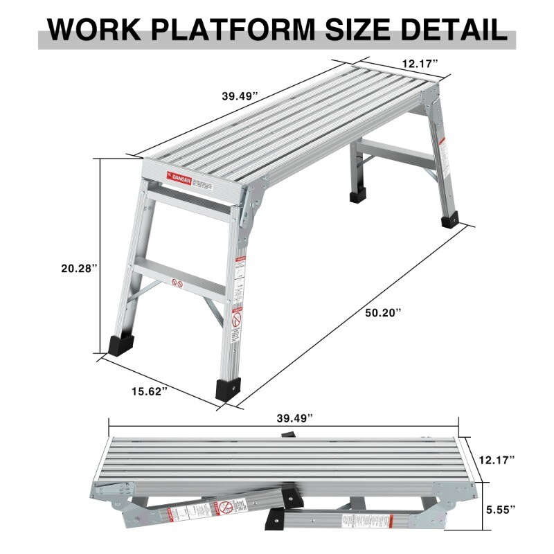 40" Work Platform Aluminum Portable Bench Folding Ladder ANSI Capacity 225 LBS gallery