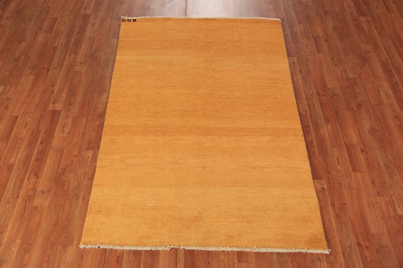 Handmade Gabbeh Solid Design Wool Modern Rug - Gold" 4x6 ft gallery