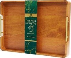Solid Teak Wood Serving Tray with Handles 20″x14″ Patters for Serving Food Party