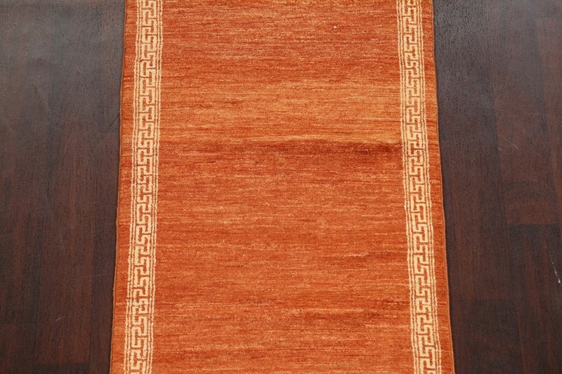Bordered Gabbeh Kashkoli Oriental ORANGE Runner Rug Hand-knotted 2' 8" x 8' 11" gallery