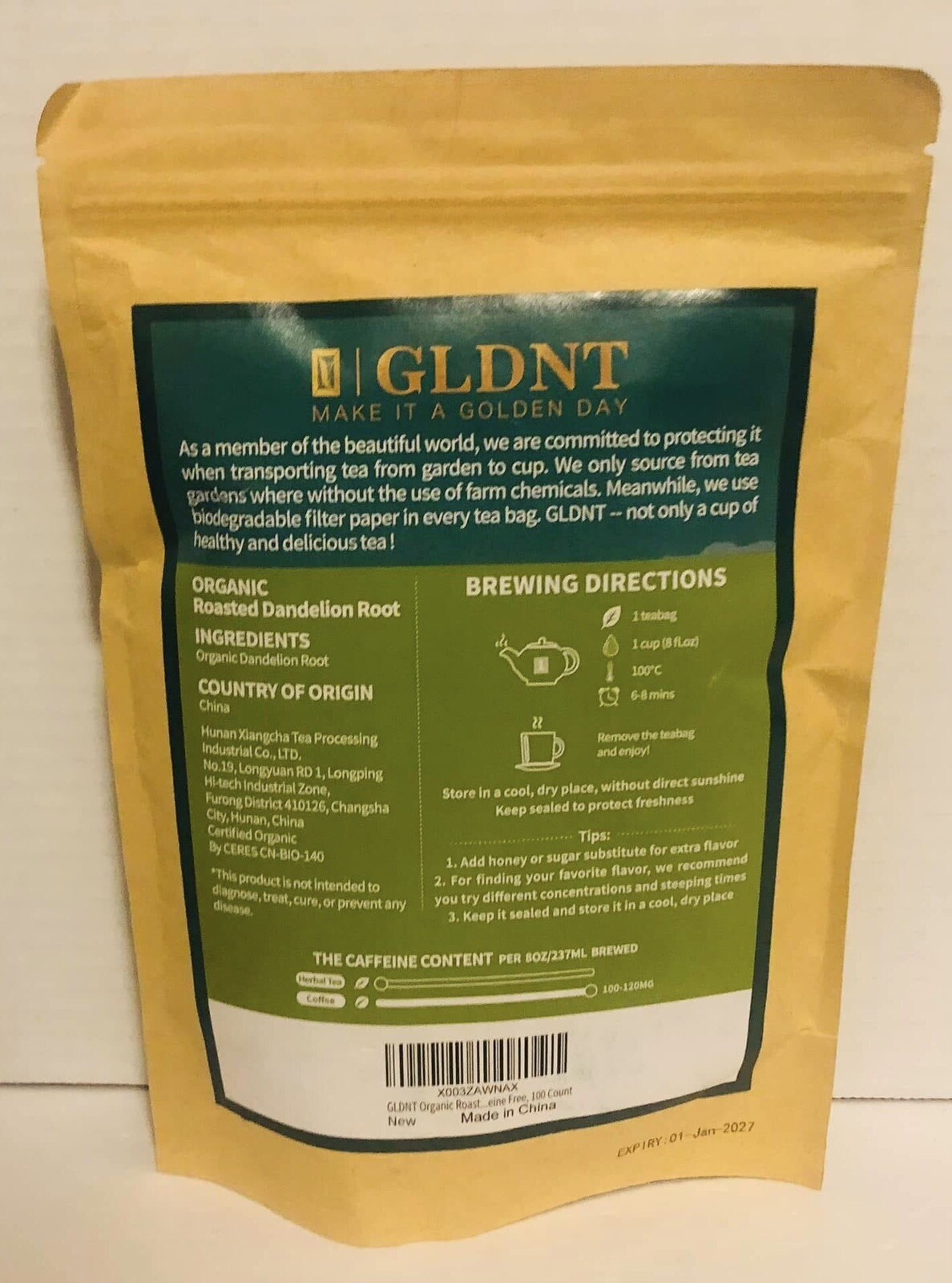 GLDNT Premium Organic Dandelion Root Tea Bags 100-Count Exp 1/1/27 New Sealed gallery