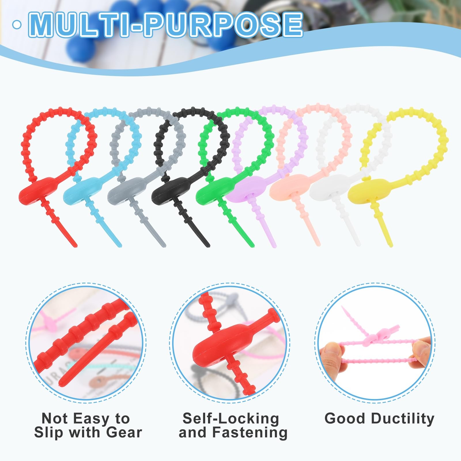 uxcell 20Pcs 5" Silicone Cable Ties, Reusable Zip Ties Strips 5", Multicolor gallery