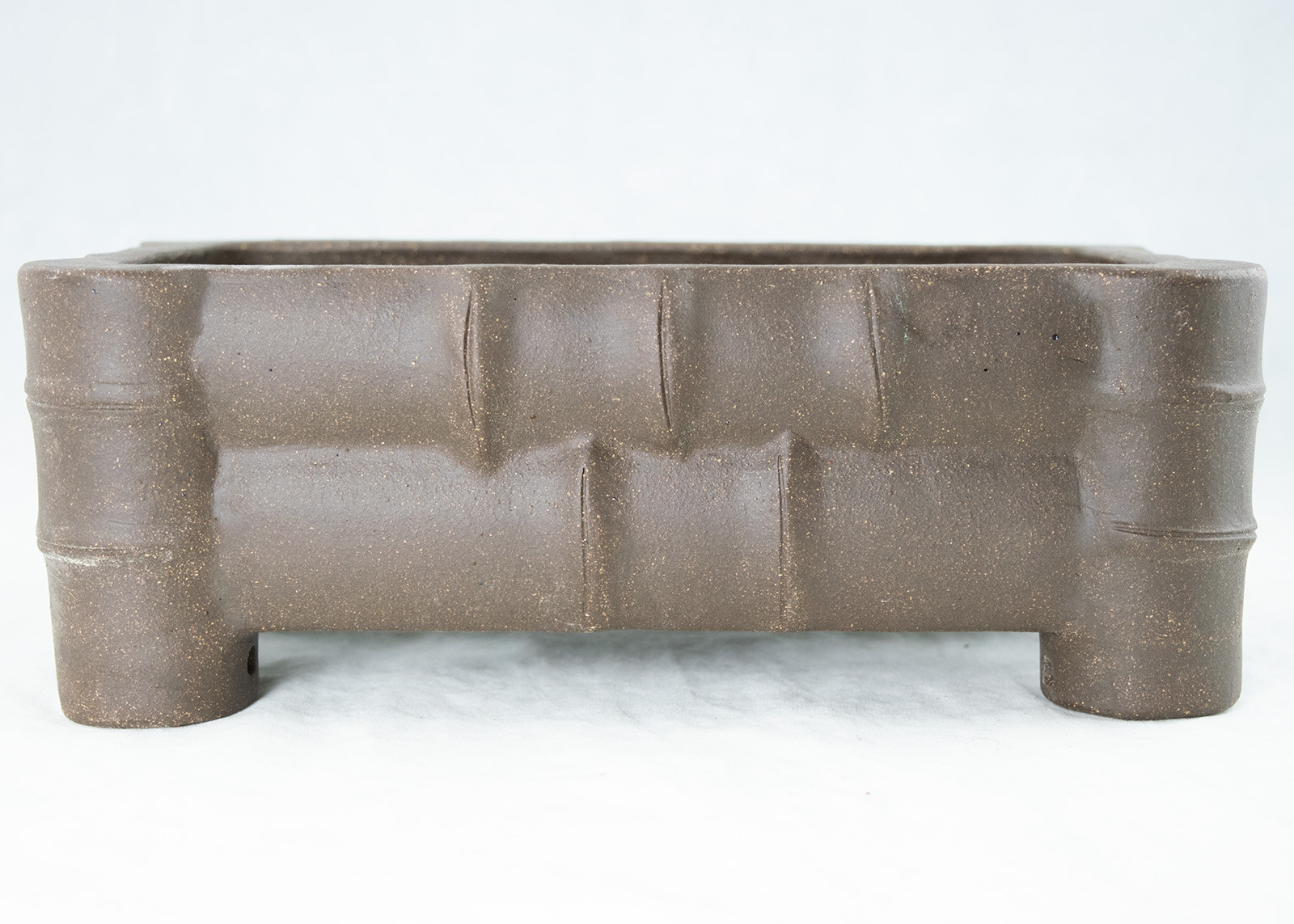 Vintage Rectangular Zisha Bamboo Shaped Bonsai Pot with Mesh 10"x 6.25"x 3.75" gallery