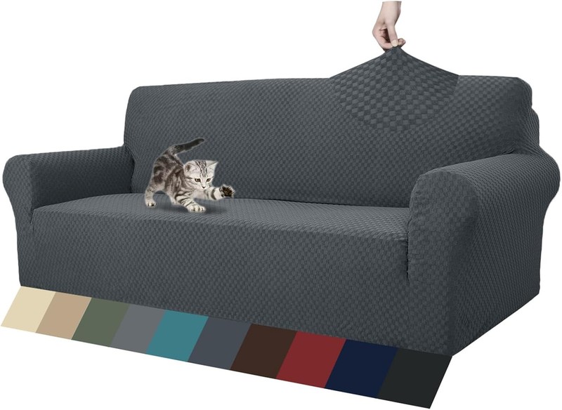 Dark Gray Jacquard 1 Piece Stretch Slipcover 3 Cushion Couch Cover 71in-90in New gallery