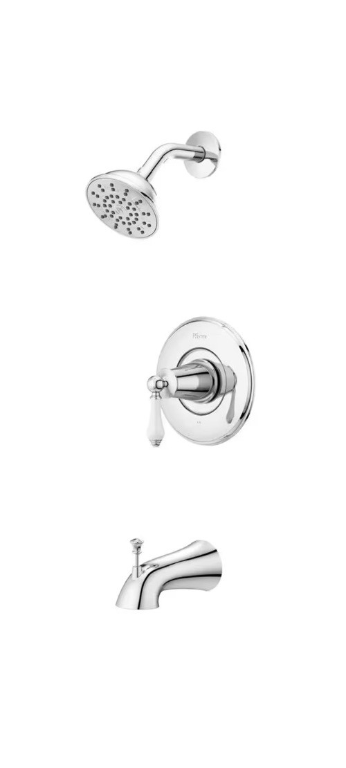 Pfister Courant Single-Handle CHROME Tub Shower Faucet w/ White Ceramic Handle gallery