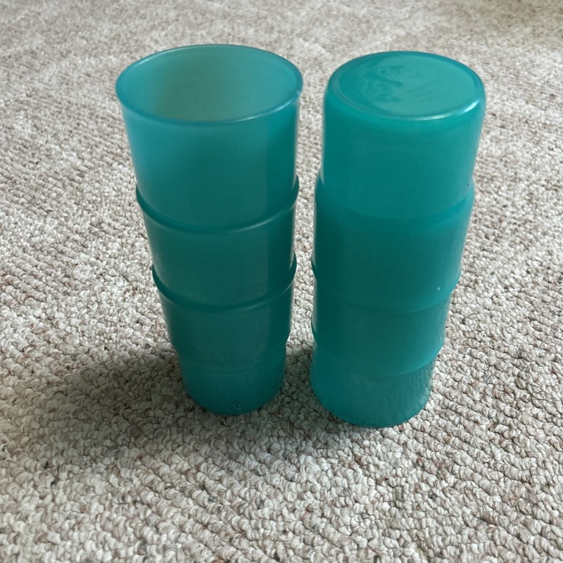 6 Tupperware 8oz Impressions stackable tumbler cup Teal green # 3090K USA Made gallery