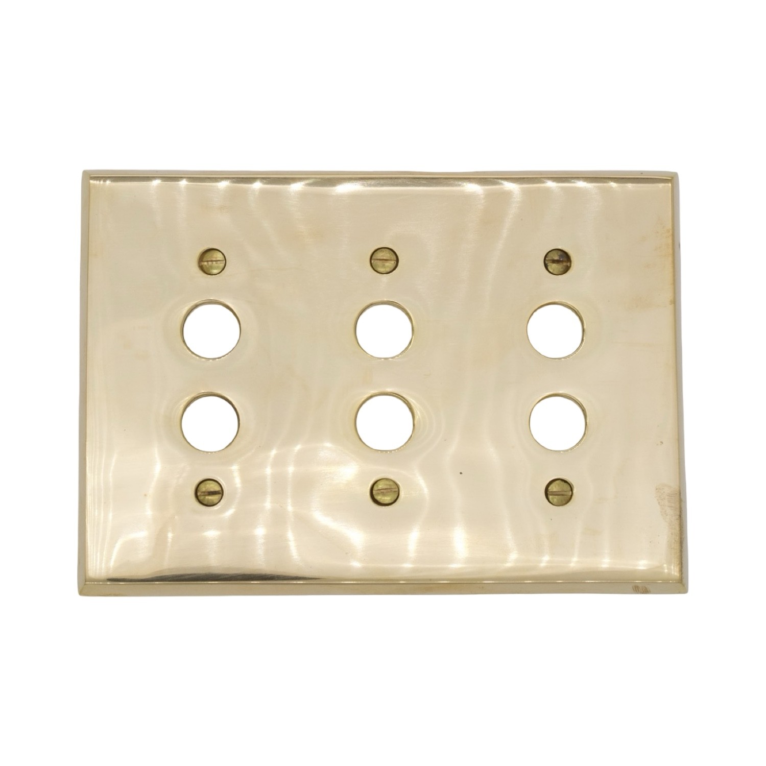 Triple Three Gang Brass Push Button Switch Plate - Cast Thick Antique Style gallery