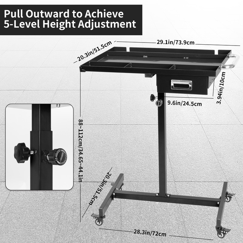 Adjustable Height Rolling Tool Tray,220lbs Capacity Down Work Table with Drawers gallery
