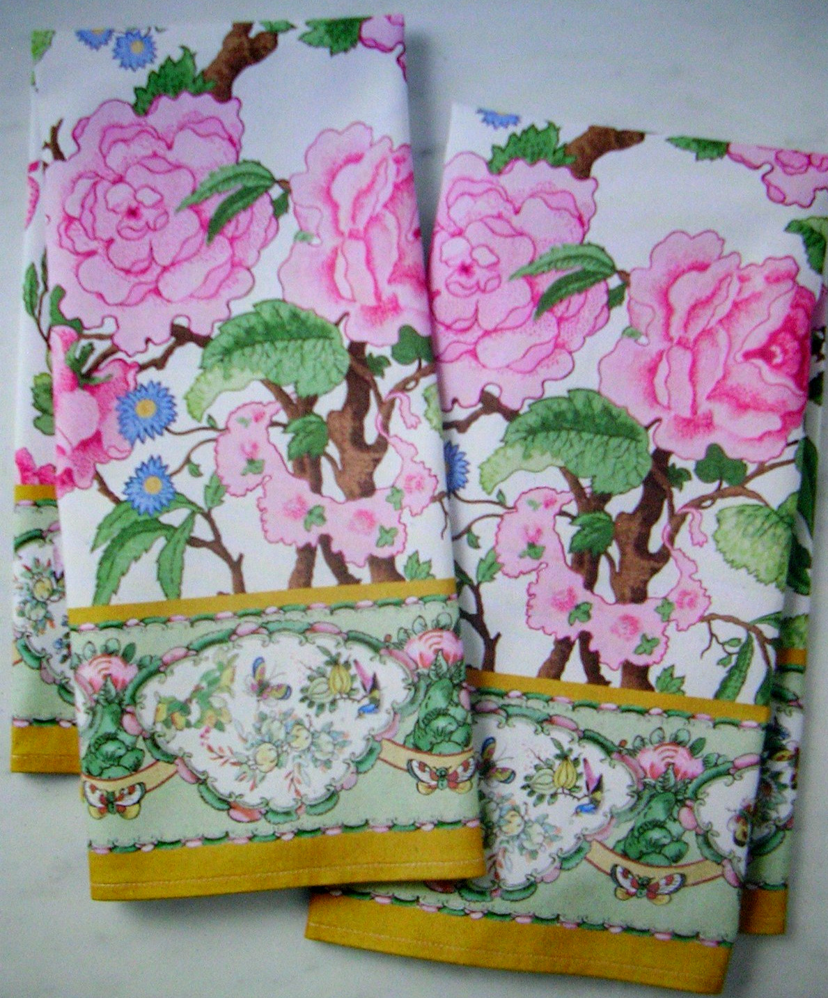 WILLIAMS SONOMA CANTON ROSE KITCHEN TOWELS SET OF TWO 100% COTTON NEW WITH TAGS gallery