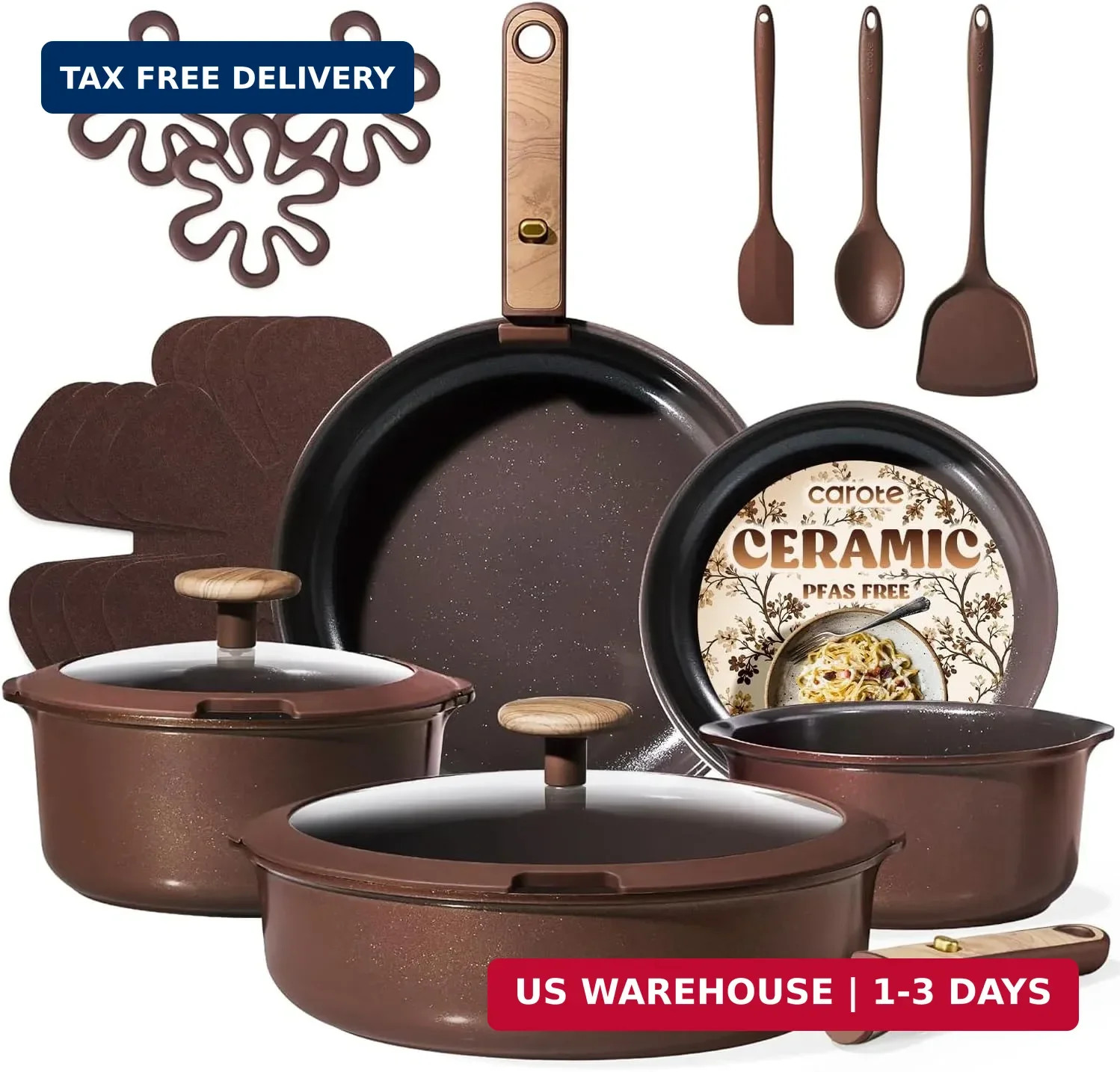 CAROTE Pots and Pans Set, Ceramic Cookware Set Non Stick with Detachable Handle, gallery