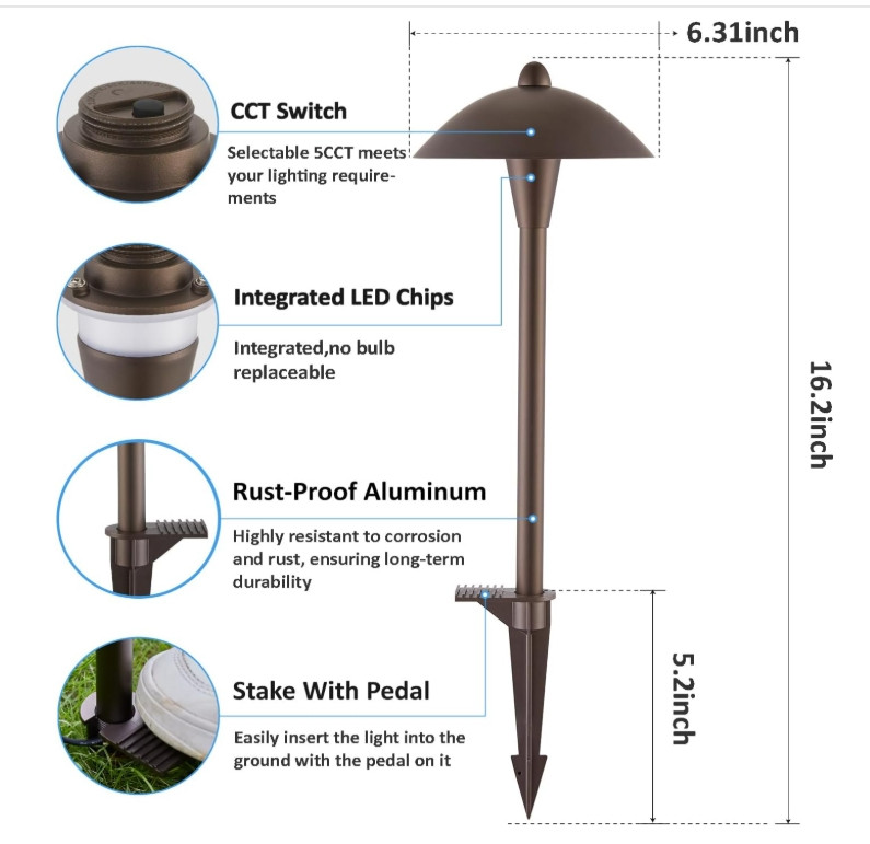 6-Pack 5CCT Low Voltage Pathway Lights, LED Landscape Path Light, 5W, 12-24V gallery