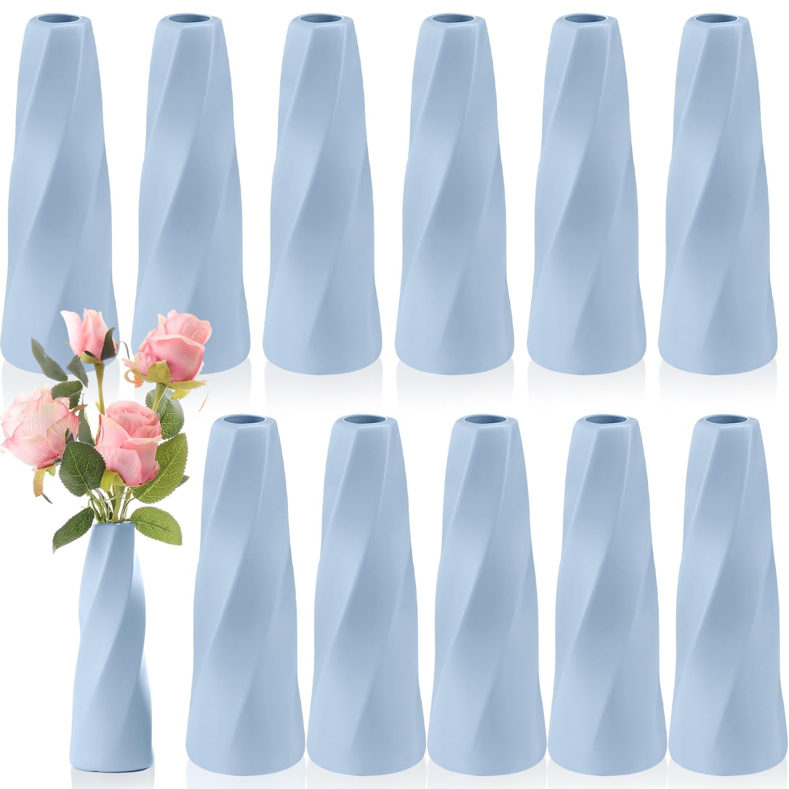 12 Pack Composite Plastic Flower Vases Bulk, Grey Blue Small Tall Conic Flora... gallery