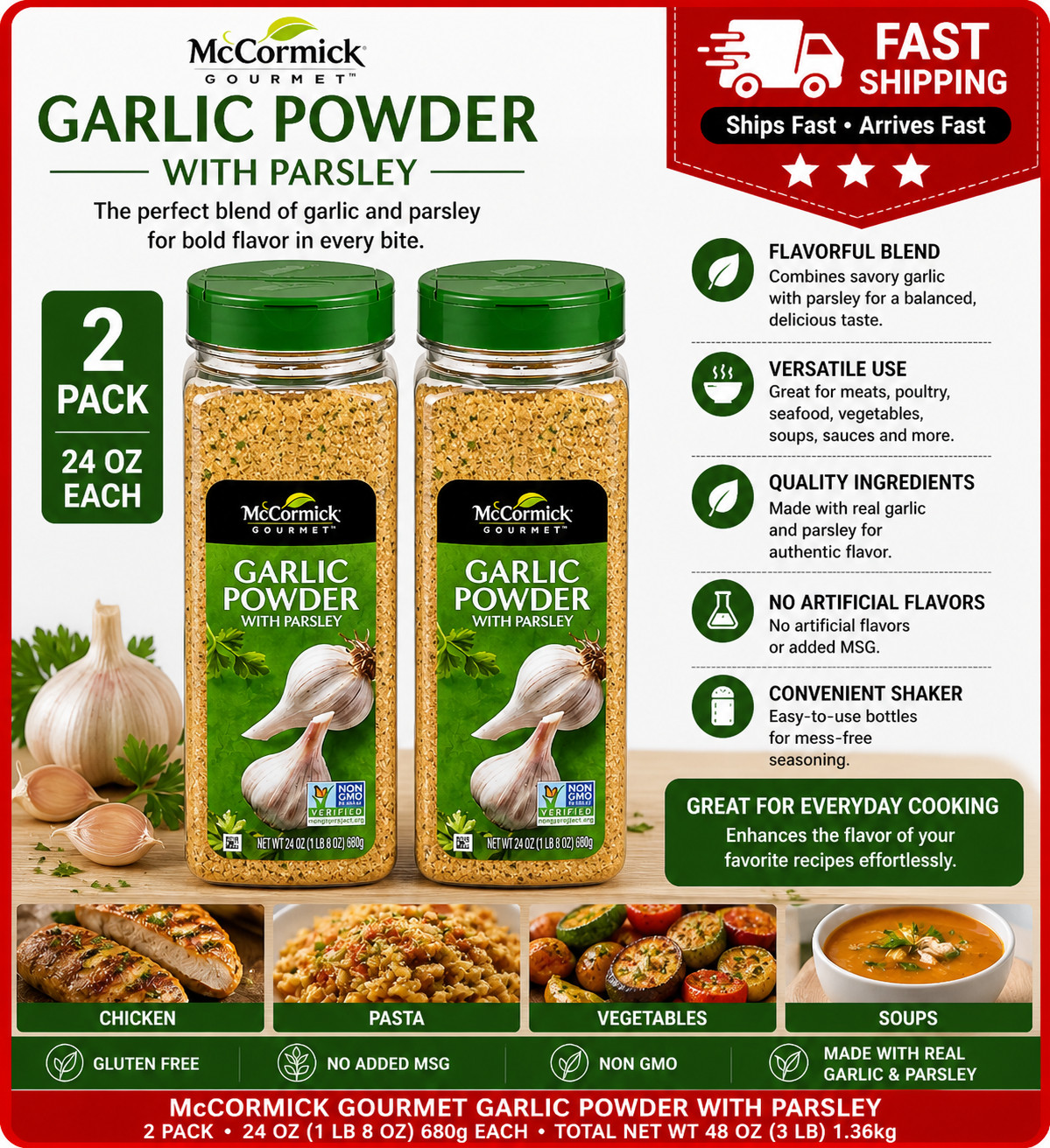 2PACK McCormick Gourmet™ Coarse Grind Garlic Powder with Parsley 24oz gallery