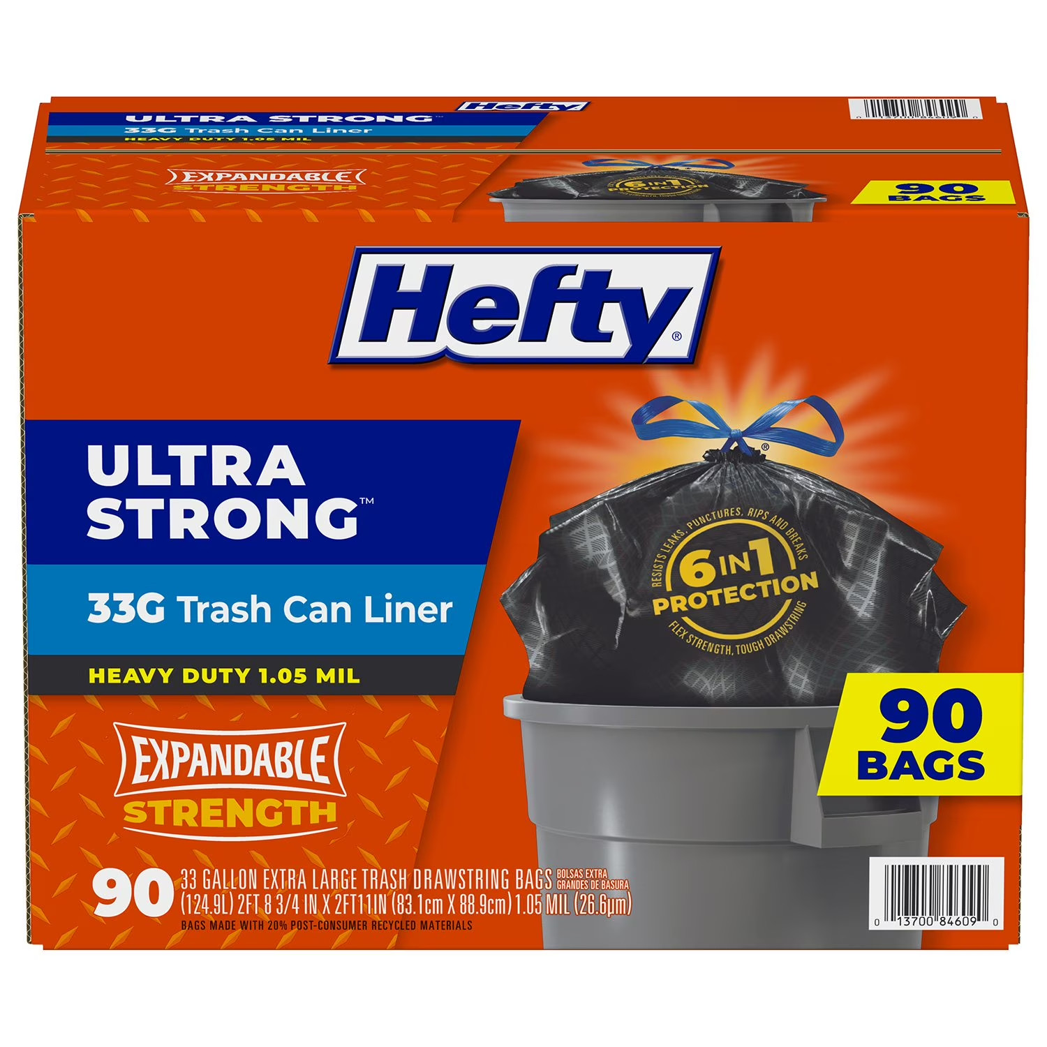 Hefty Ultra Strong Drawstring Trash Bags, Unscented (33 gal., 90ct) Great Price gallery