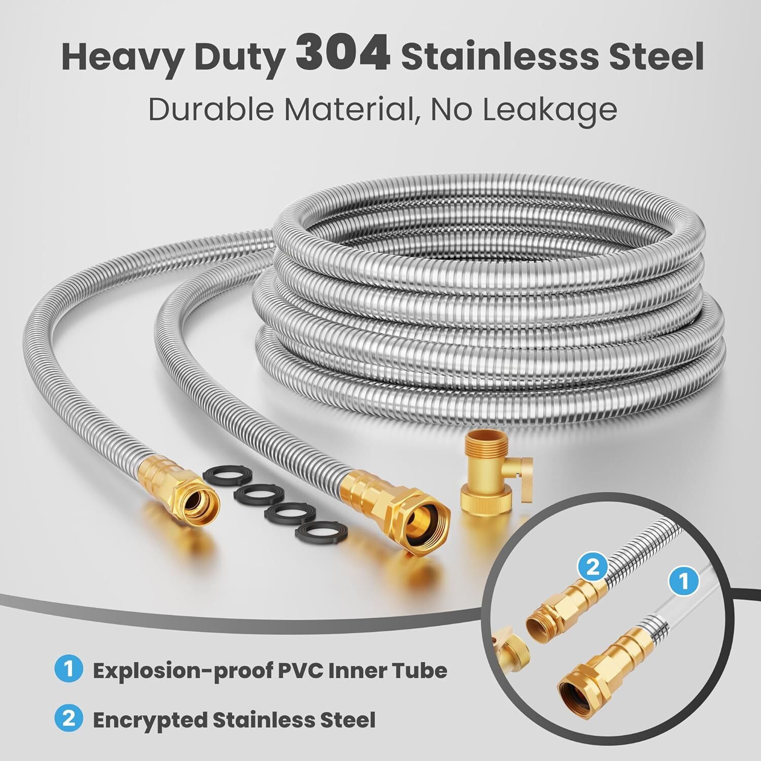 Giraffe Tools 304 Stainless Steel Metal Garden Water Hose 25/50/75/100ft x 5/8" gallery