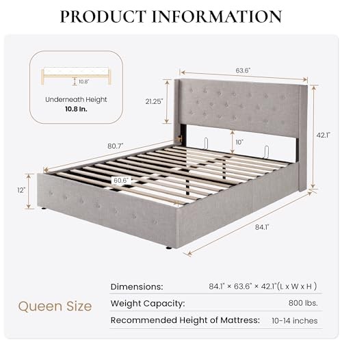 SHA CERLIN Queen Size Lift Up Storage Bed Frame,Button Tufted Wingback gallery