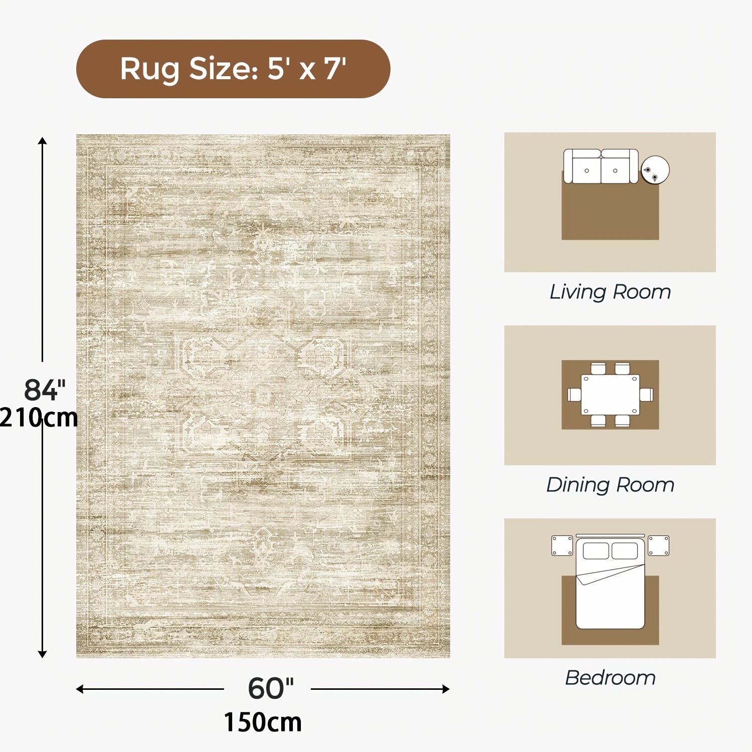 Beige #32 - Washable Large Rug,Suitable for Living Room,Bedroom,And Dining Room gallery