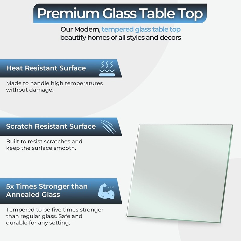24" inch Square Tempered Glass Table - 1/4 inch Thickness & Flat Polished Edge gallery